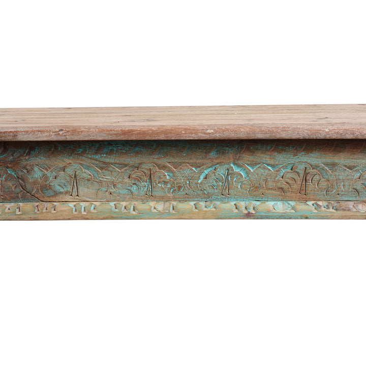 Carving Detail From Reverse Of Indian Reclaimed Teak Bench | Indigo Antiques