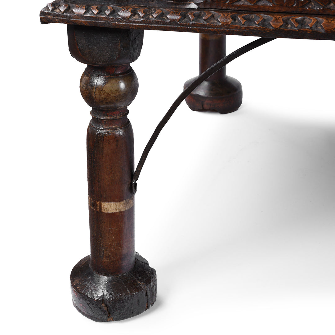 Turned Leg Detail From Antique Indian Takhat Coffee Table | Indigo Antiques