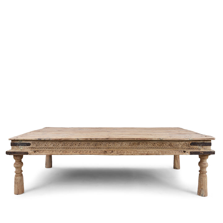 Bleached 19th Century Teak Takhat Daybed From Hyderabad With Hand Carved Floral Frieze And Turned Legs | Indigo Antiques