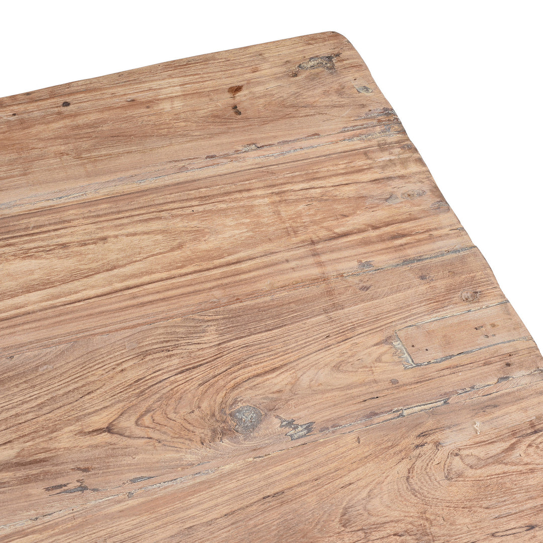 Top Corner And Patch Detil From Bleached 19th Century Teak Takhat Daybed From Hyderabad With Hand Carved Floral Frieze And Turned Legs | Indigo Antiques