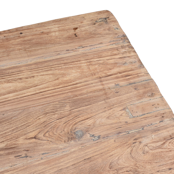 Top Corner And Patch Detil From Bleached 19th Century Teak Takhat Daybed From Hyderabad With Hand Carved Floral Frieze And Turned Legs | Indigo Antiques