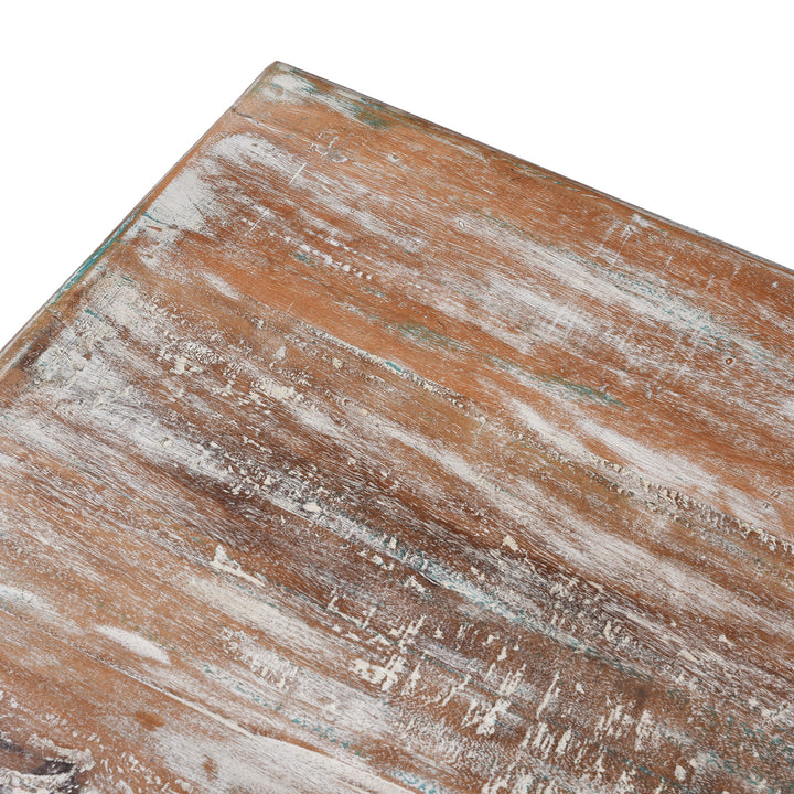 Top Corner Detail From Square Reclaimed Teak Takhat From Rajasthan | Indigo Antiques