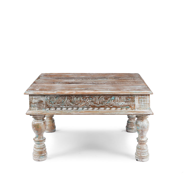 Square Reclaimed Teak Takhat From Rajasthan | Indigo Antiques