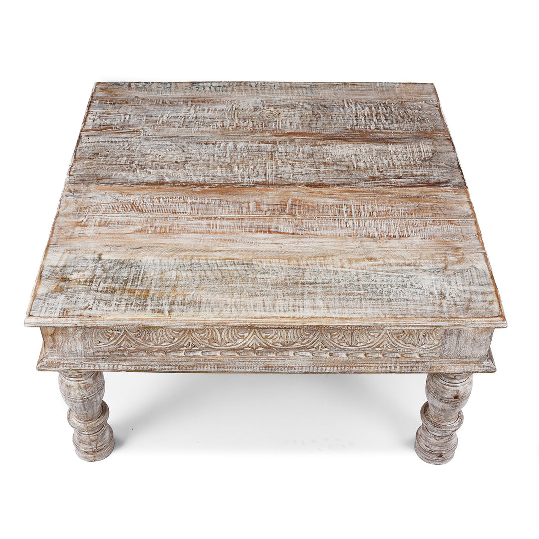 Top Down View Of Square Reclaimed Teak Takhat From Rajasthan | Indigo Antiques