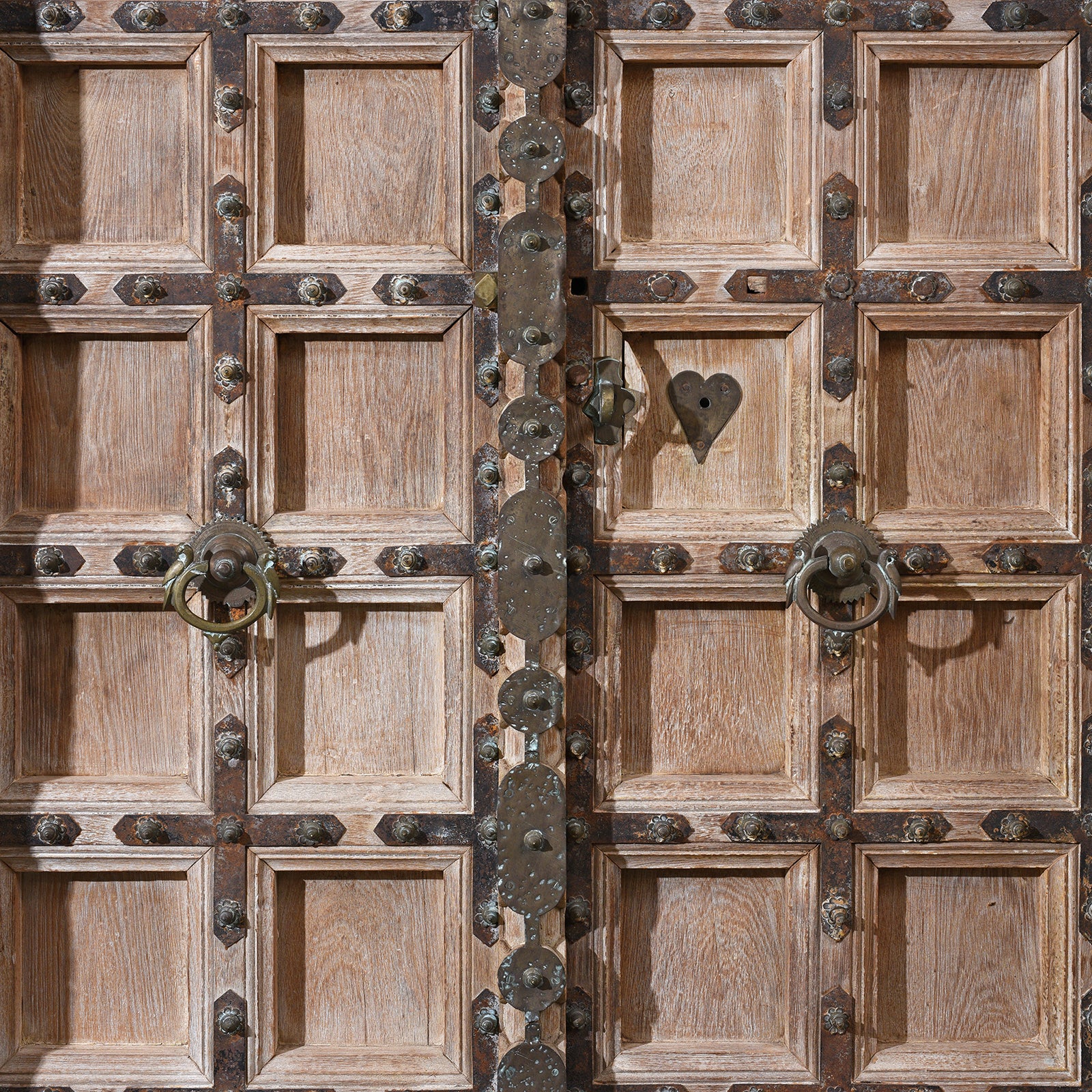 Door Panels Detail From 19th Century Carved Teak Door From Himachal Pradesh With Floral Motifs and Figure Detailing