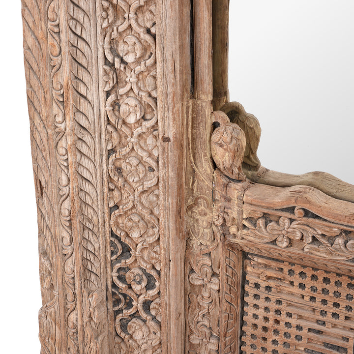 Carvings Detail From Antique Indian Carved Window Mirror | Indigo Antiques