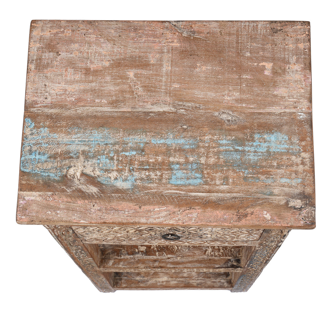 Top Down View Of Reclaimed Teak Bedside Table With Painted Finish | Indigo Antiques