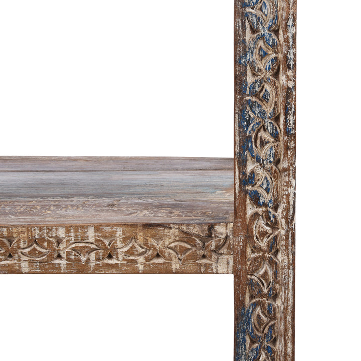 Carving Detail From Reclaimed Teak Bedside Table With Painted Finish | Indigo Antiques