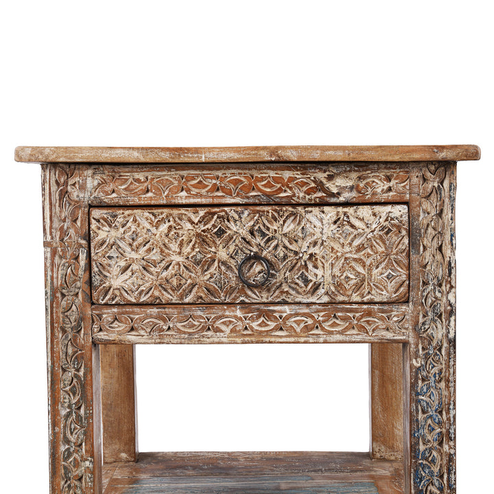 Drawer Detail From Reclaimed Teak Bedside Table With Painted Finish | Indigo Antiques