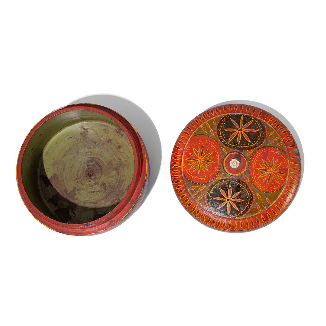 Interior Of Antique Indian Scratchwork Lacquer Pot From Barma