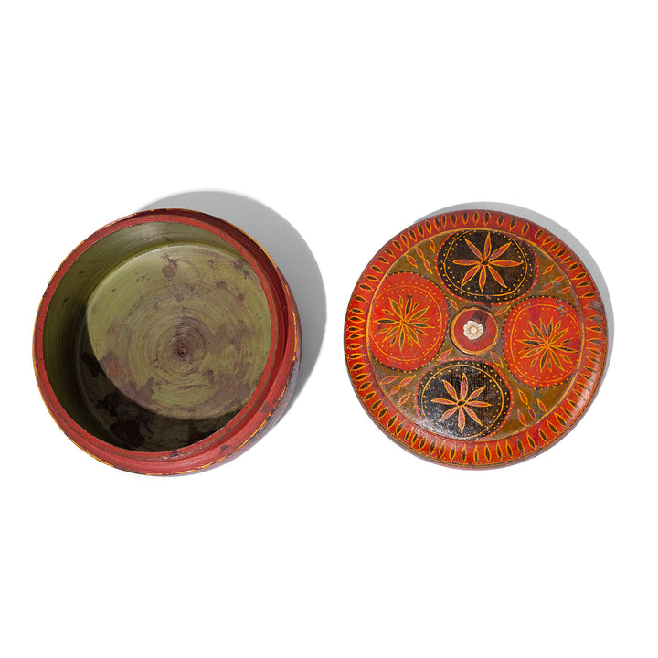 Interior Of Antique Indian Scratchwork Lacquer Pot From Barma