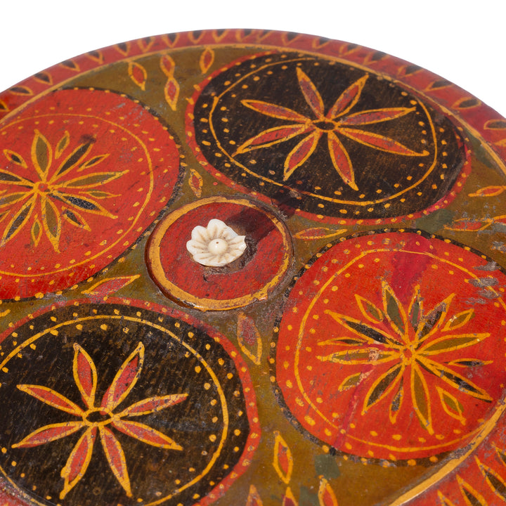 Scratchwork Detail From Lid Of Antique Indian Scratchwork Lacquer Pot From Barma