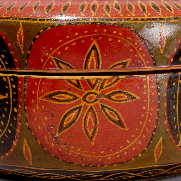 Detail From Side Of Antique Indian Scratchwork Lacquer Pot From Barma