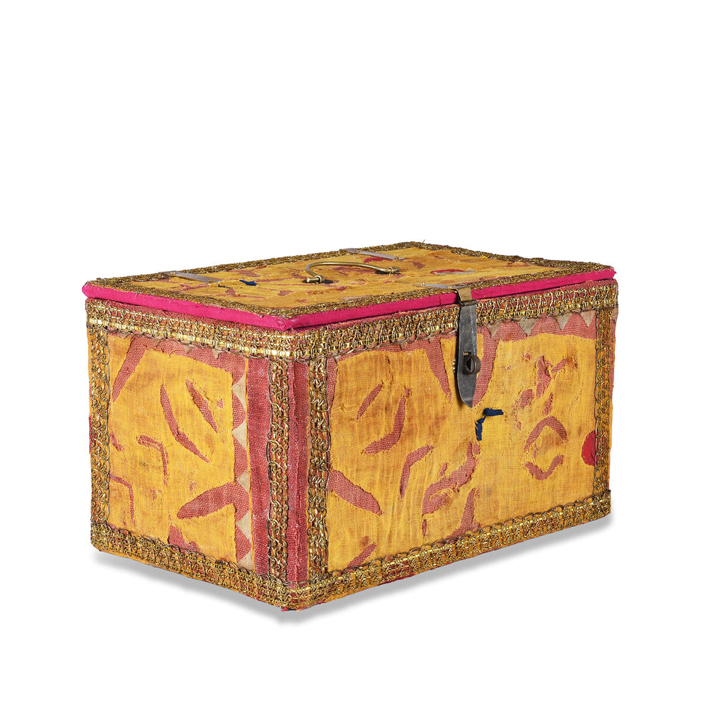 Angled View Of Rajasthani Vintage Sari Textile Storage Box