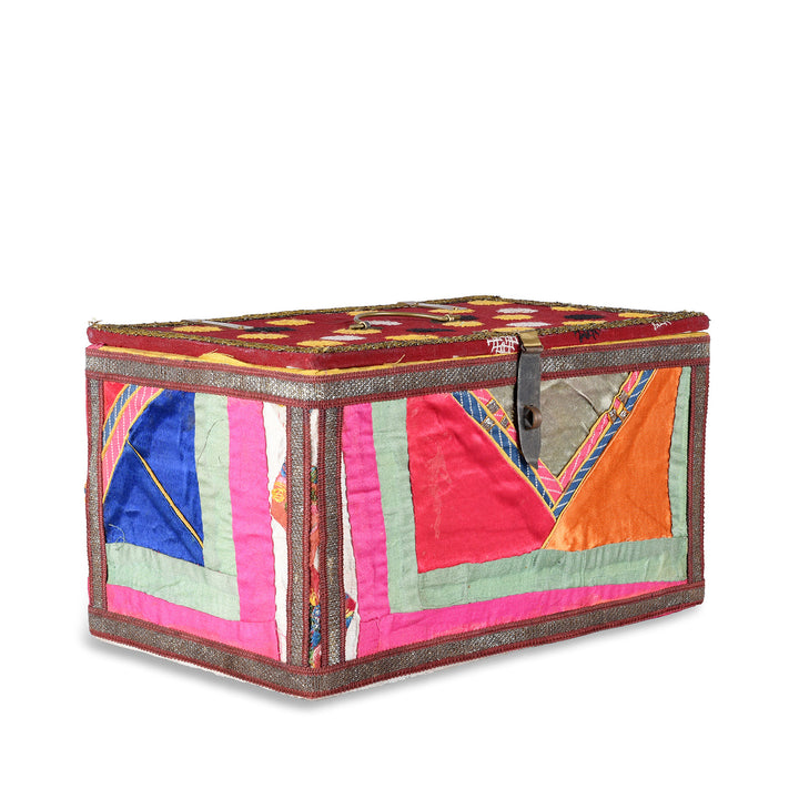 Angled View Of Rajasthani Vintage Sari Textile Storage Box