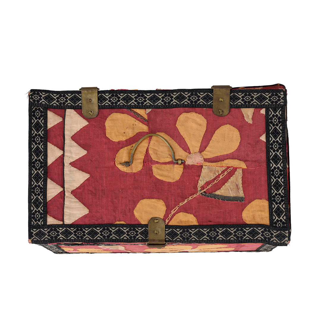 Top Down VIew Of Rajasthani Vintage Sari Textile Storage Box