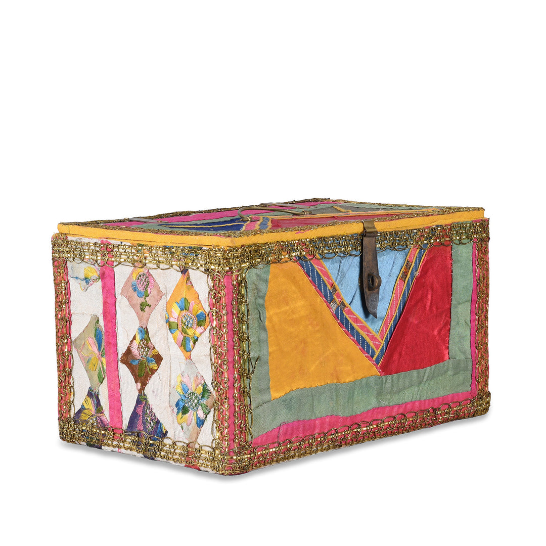 Angled VIew Of Rajasthani Vintage Sari Textile Storage Box
