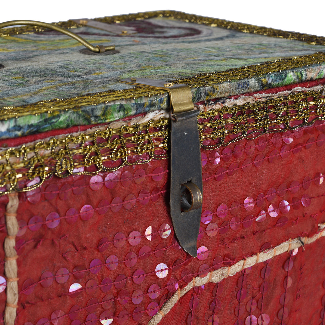 Latch Detail From Vintage Red & Green Textile Container From Rajasthan