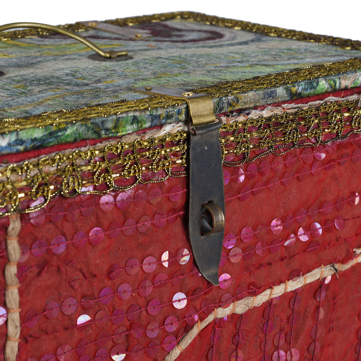 Latch Detail From Vintage Red & Green Textile Container From Rajasthan