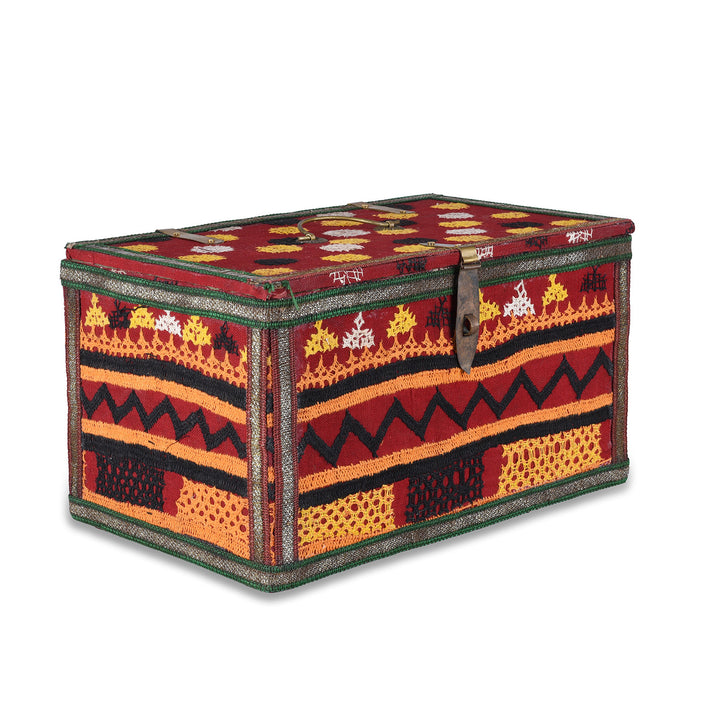 Angled View OfVintage Patterned Textile Box From Rajasthan | Indigo Antiques