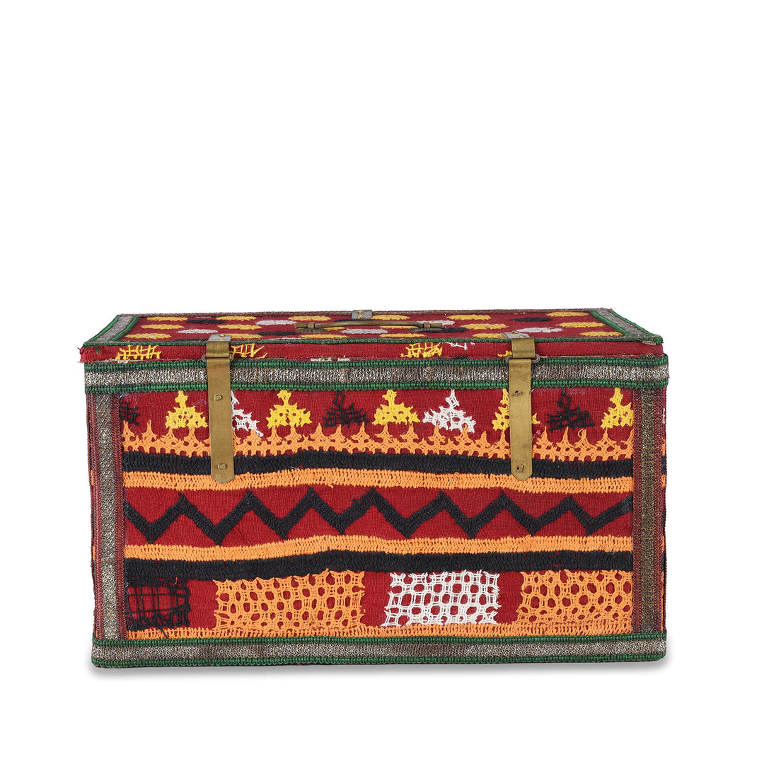 Back Of Vintage Patterned Textile Box From Rajasthan | Indigo Antiques