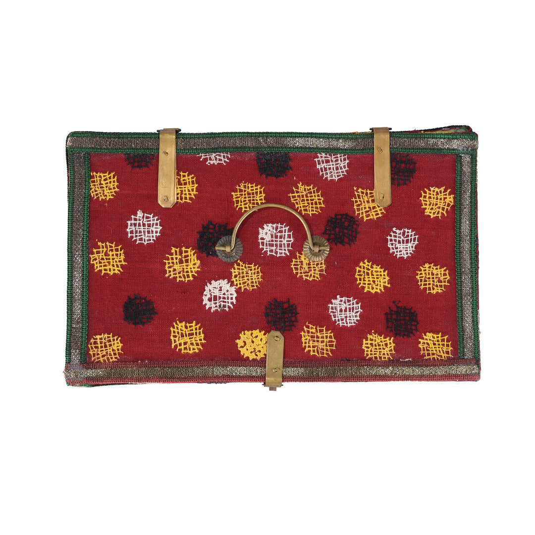 Top Down View Of Vintage Patterned Textile Box From Rajasthan | Indigo Antiques