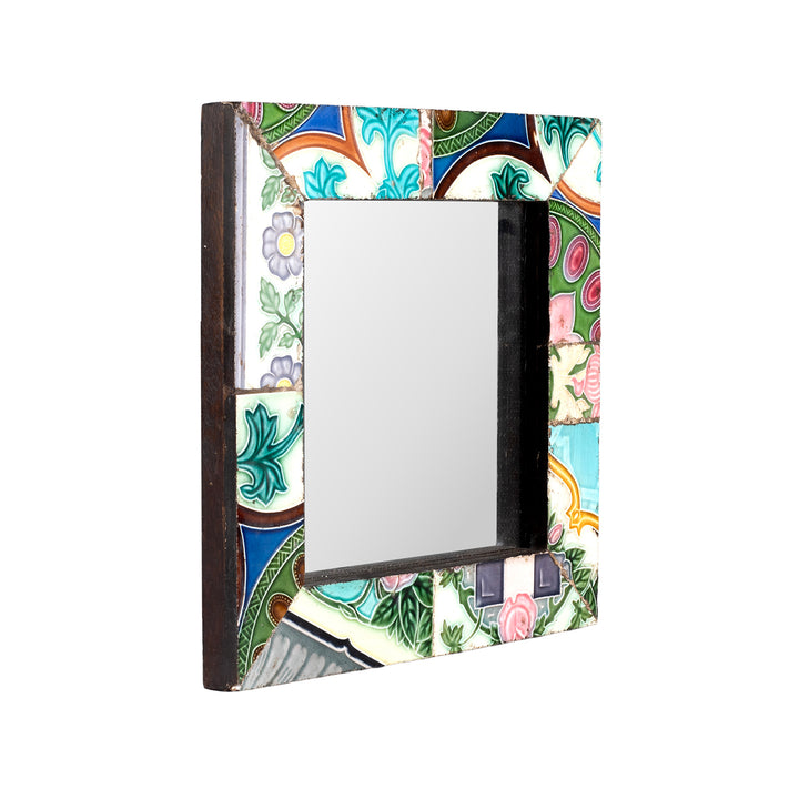 Angled View Of V2 Art Deco Inspired Mirror Made From 1920s Peranakan Ceramic Tiles