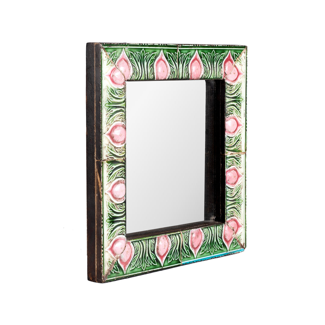 Angled VIew Of V3 Art Deco Inspired Mirror Made From 1920s Peranakan Ceramic Tiles