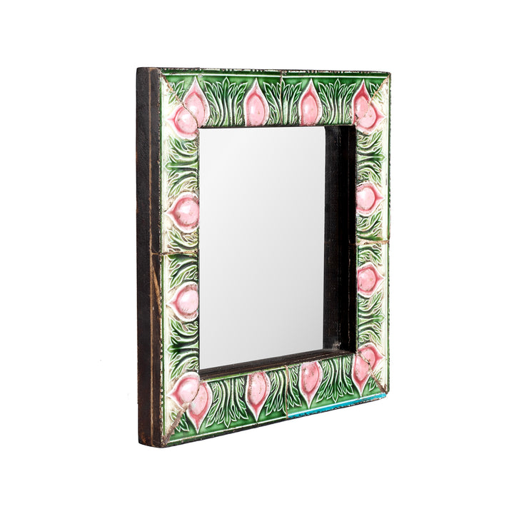 Angled VIew Of V3 Art Deco Inspired Mirror Made From 1920s Peranakan Ceramic Tiles
