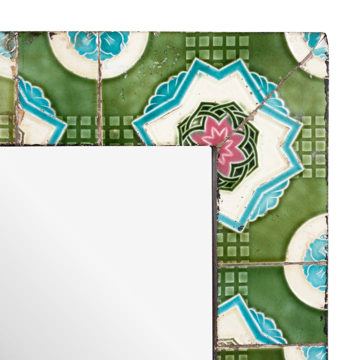 Corner Detail From Green Mirror Made From Old Japanese Ceramic Tiles