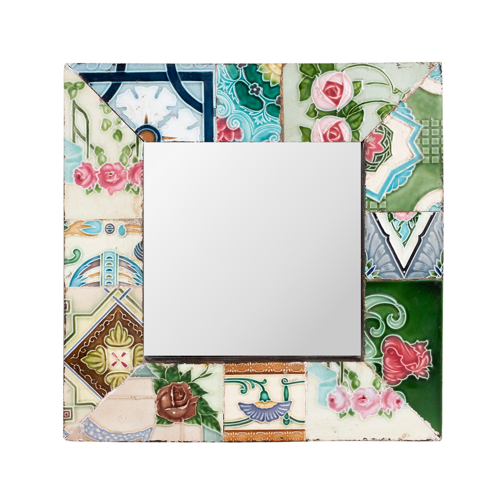 Roses Mirror Made From Old Japanese Ceramic Tiles
