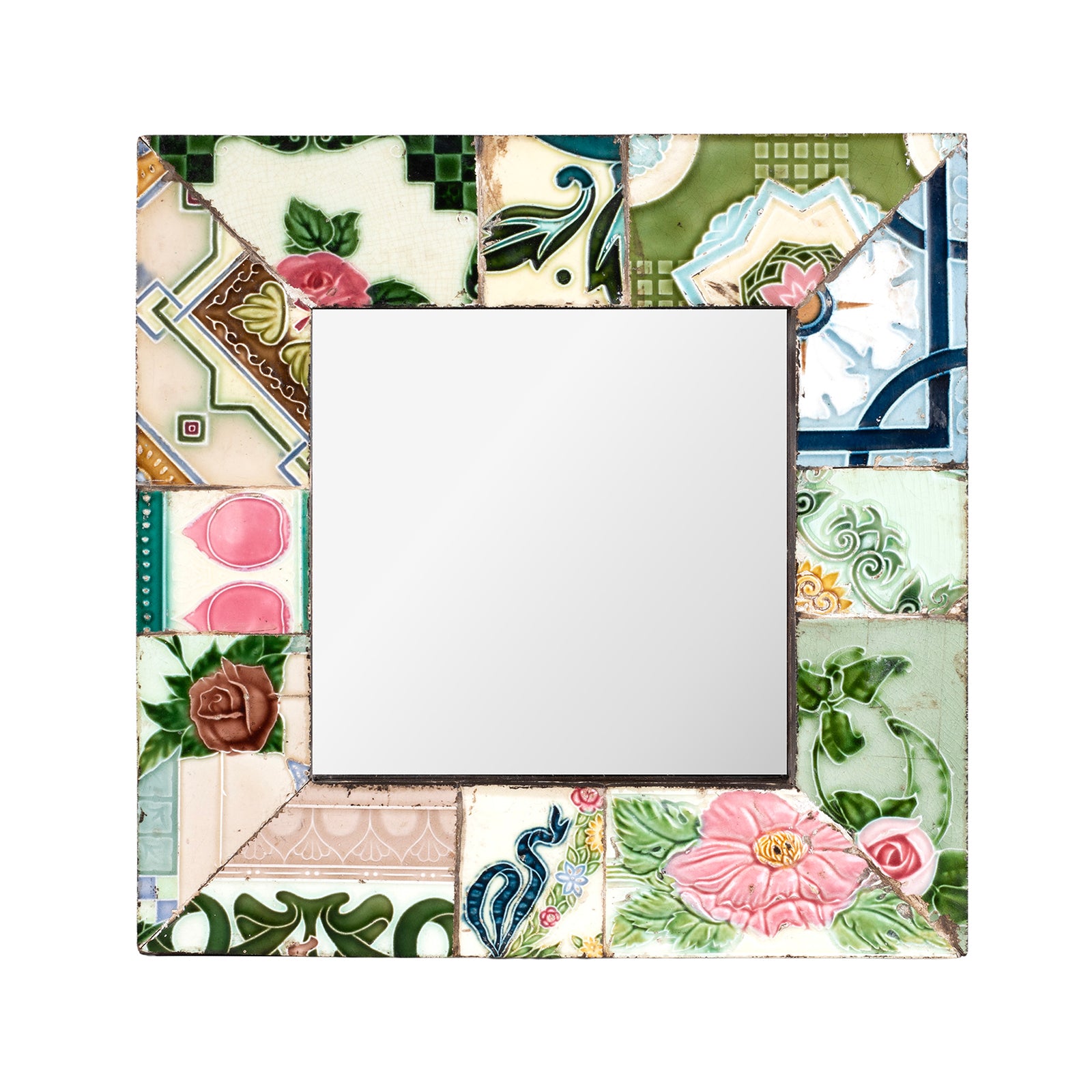 Roses Mirror Made From Old Japanese Ceramic Tiles