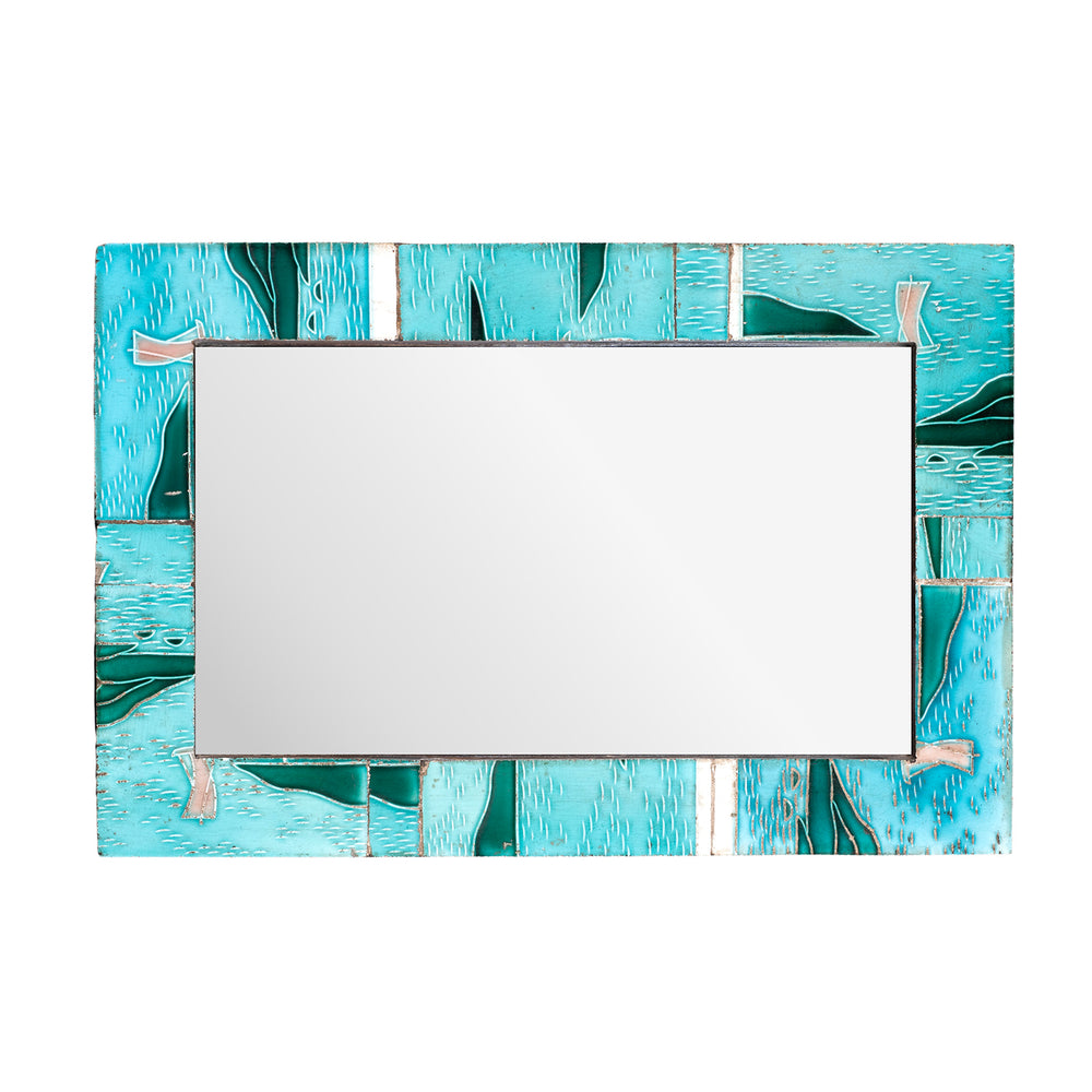 Landscape View Of Mirror Made From Old Japanese Ceramic Tiles | Indigo Antiques