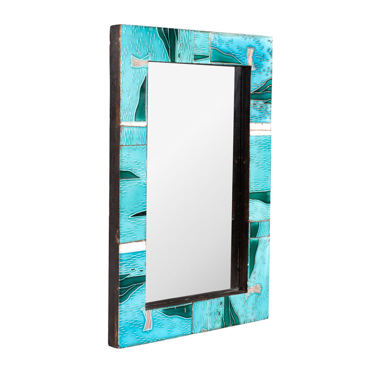 Depth View Of Mirror Made From Old Japanese Ceramic Tiles | Indigo Antiques