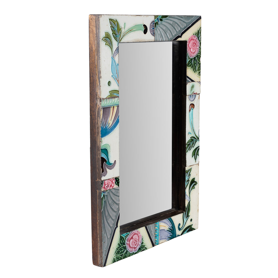 Angled View Of Art Deco Peranakan Ceramic Tile Mirror 