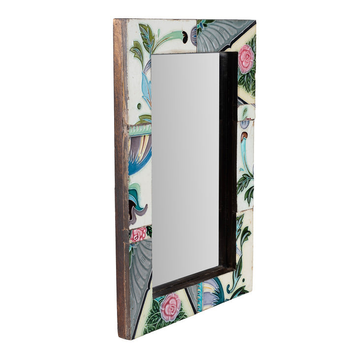 Angled View Of Art Deco Peranakan Ceramic Tile Mirror 