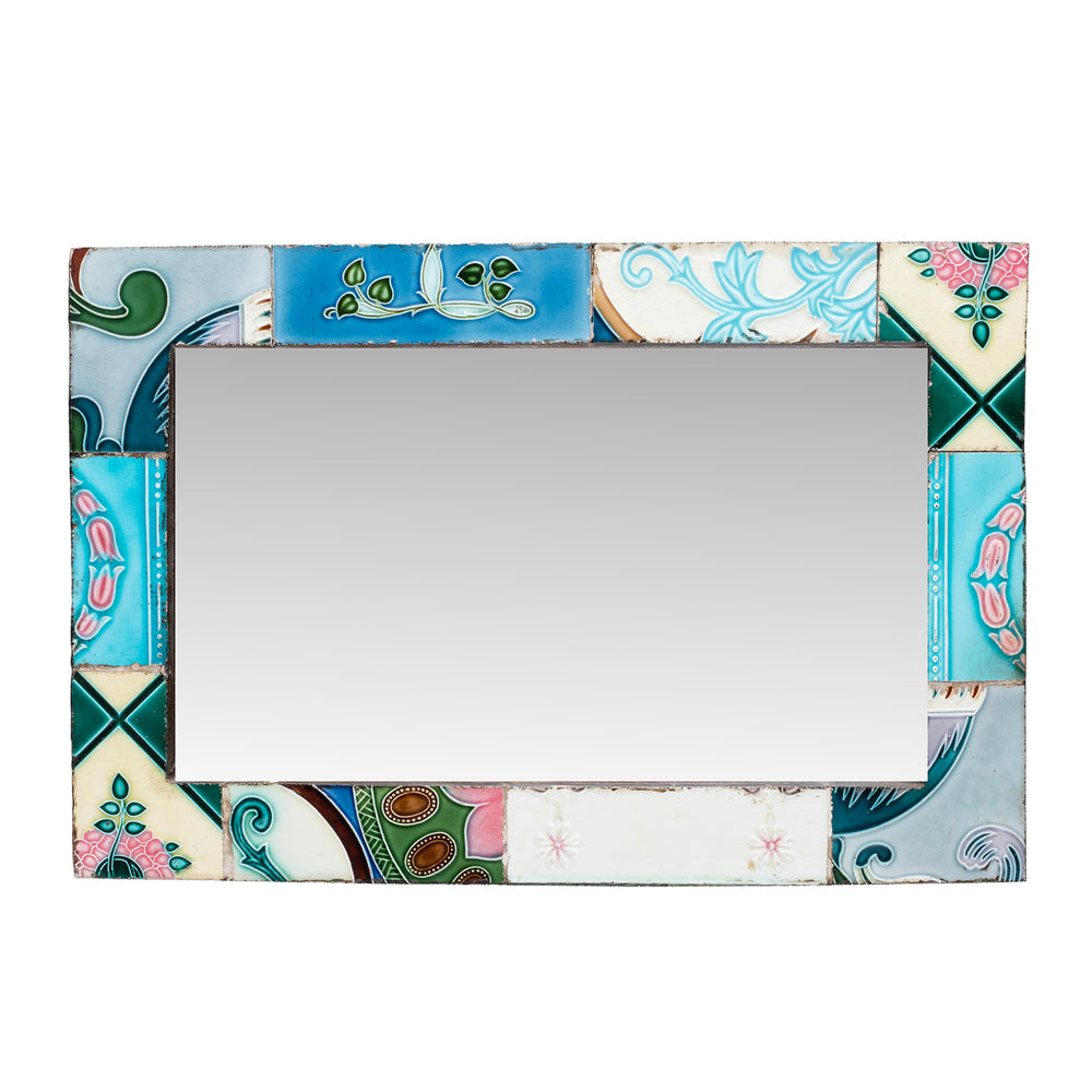 Landscape View Of Mirror Made From Old Japanese Ceramic Tiles | Indigo Antiques