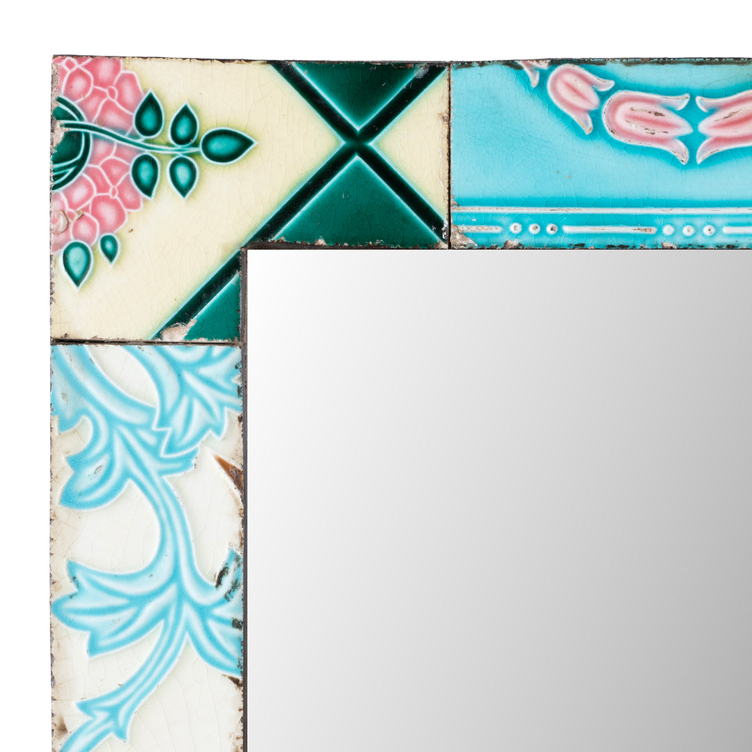 Corner Detail From Mirror Made From Old Japanese Ceramic Tiles | Indigo Antiques