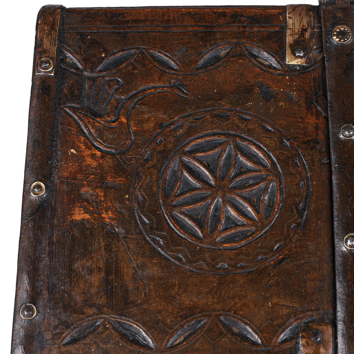 Carving Detail From Antique Indian Jaisalmer Hut Box Dowry Chest With Chip Carved Geometric Motifs And Iron Bindings