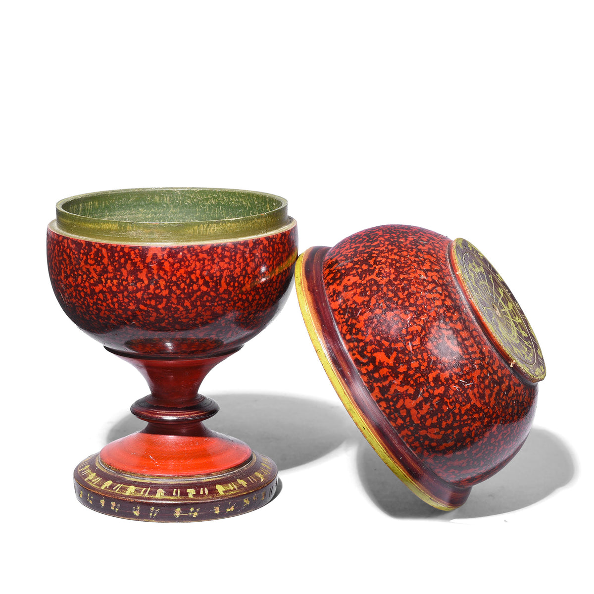 Lid Off VIew Of Antique Indian Tall Spotted Lacquer Pot | Indigo Antiques