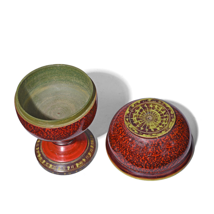 Interior Of Antique Indian Tall Spotted Lacquer Pot | Indigo Antiques