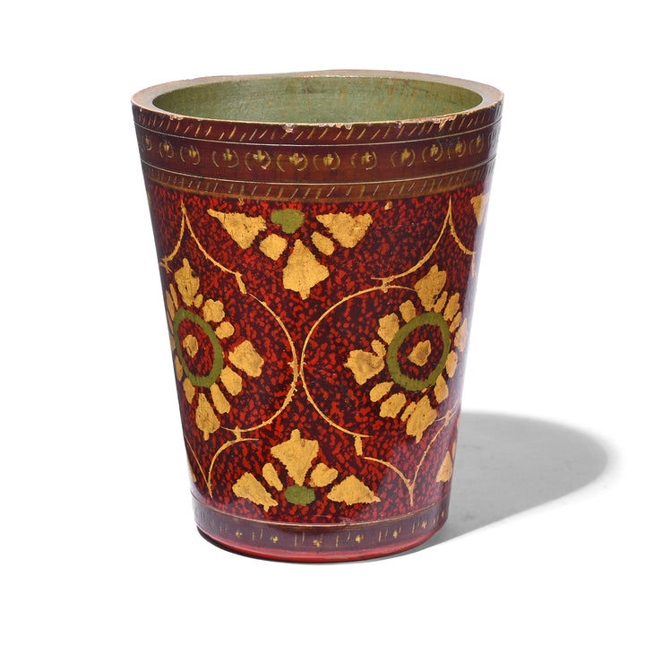 Spotted Lacquer Beaker From Barmer With Red Ground And Golden Floral Designs