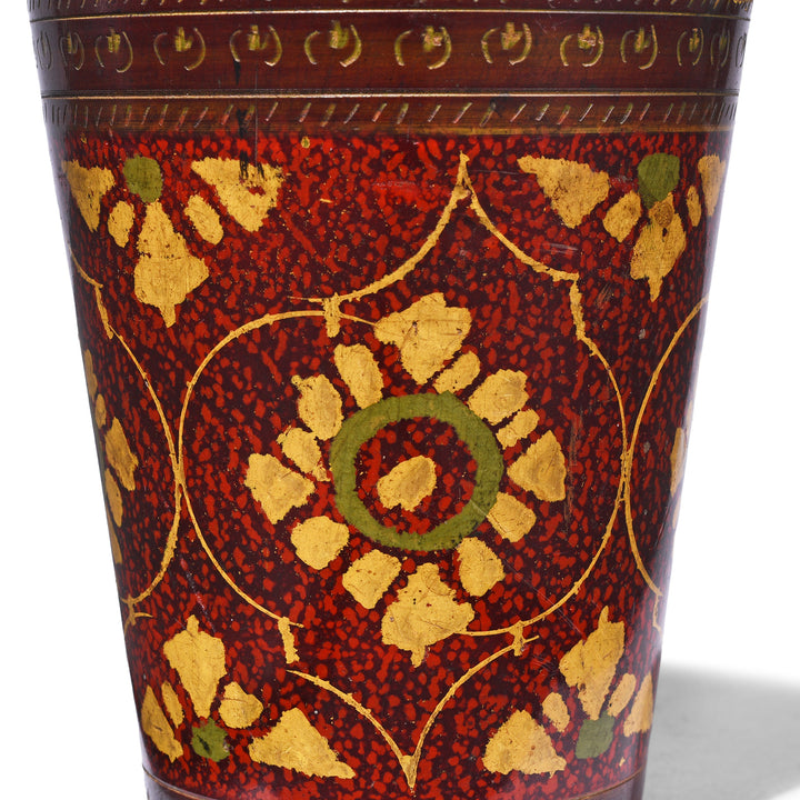 Detail From Spotted Lacquer Beaker From Barmer With Red Ground And Golden Floral Designs