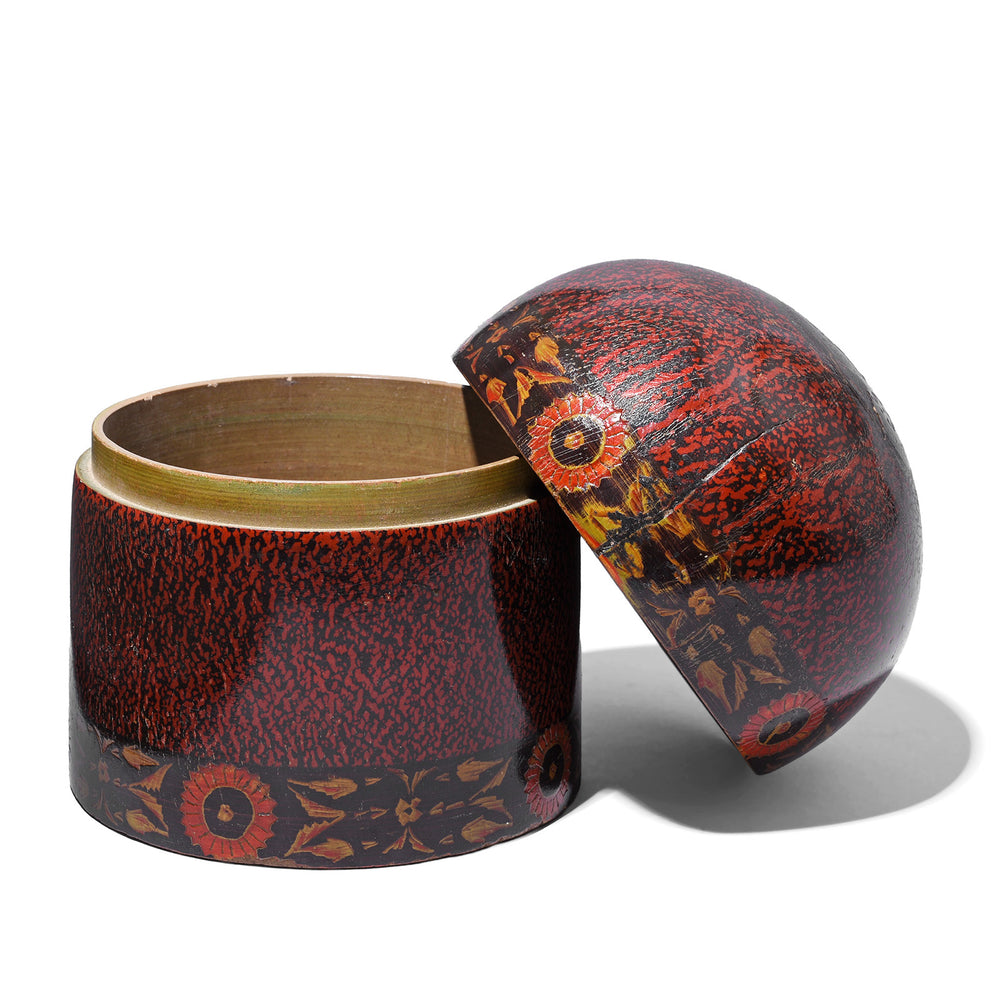 Lid Off View Of Antique Indian Lacquer Pot