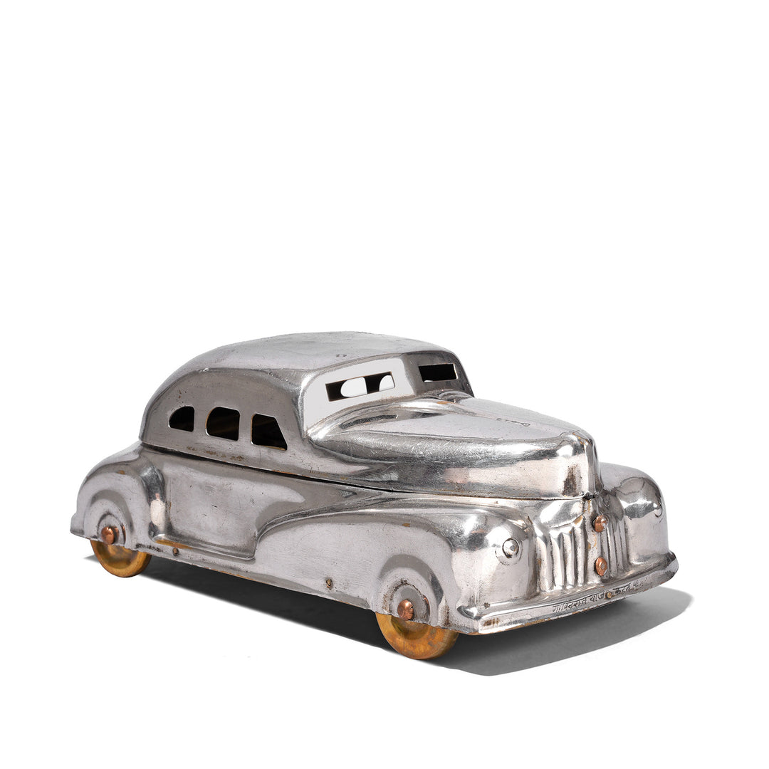 Angled VIew Of Vintage Brass Car Betel Nut Box - Ca 1950 | Indigo Antiques