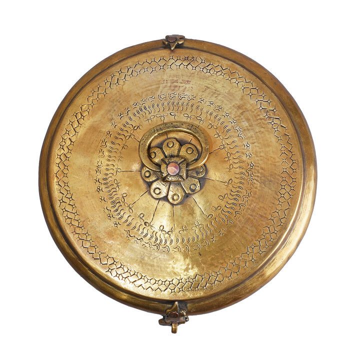 Top Down View Of Antique Indian Brass Chapati Box | Indigo Antiques