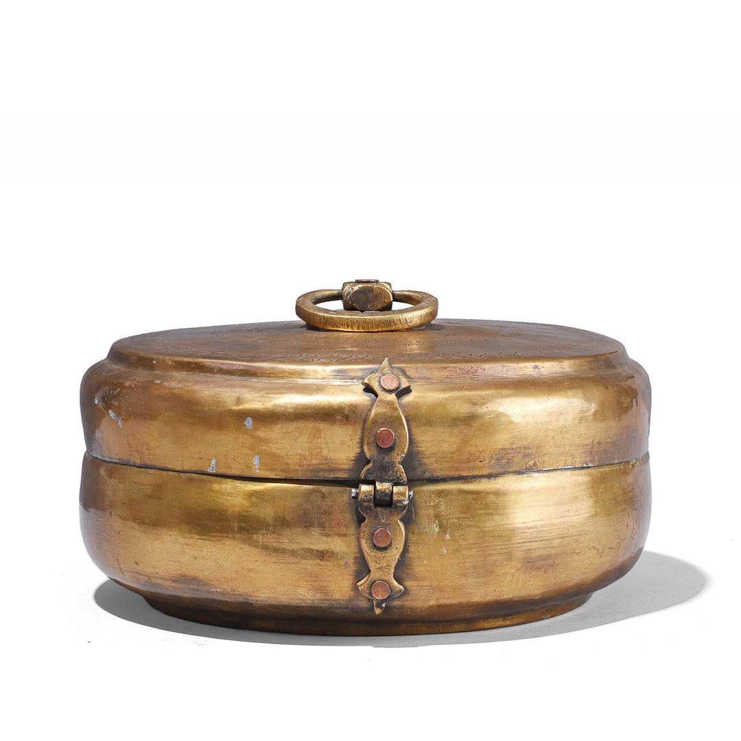 Back of Antique Indian Brass Chapati Box | Indigo Antiques