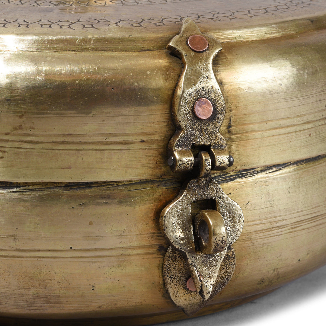 Latch Detail From Antique Brass Chapati Boxes From Rajasthan With Engraved Lids Circa 1900