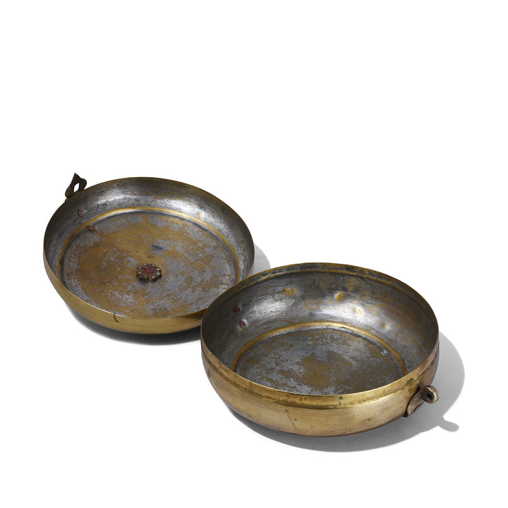 Internal View Of Brass Indian Chapati Box With Hand Engraved Lid And Floral Clasp Rajasthan Circa 1900