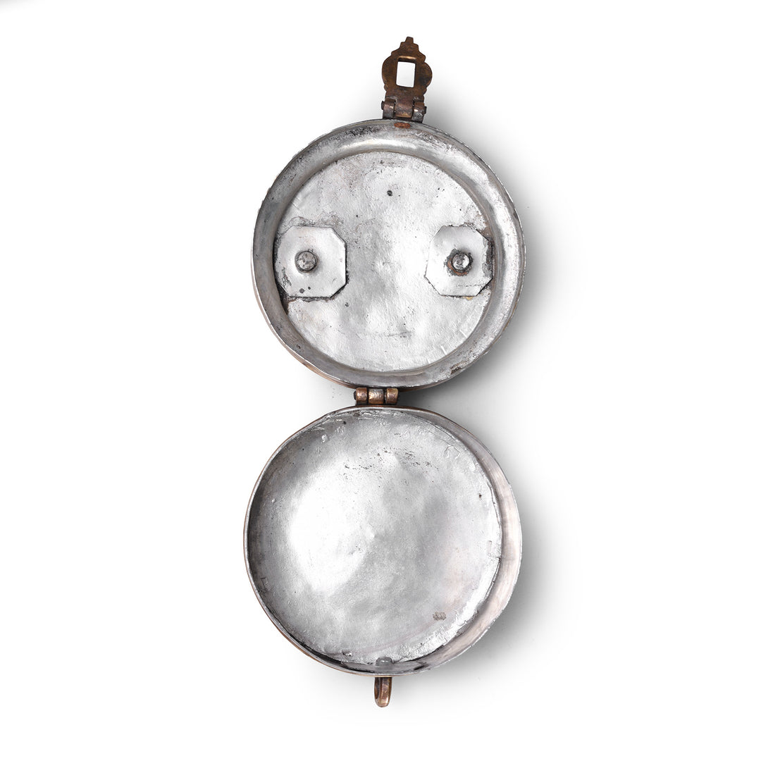 Interior Of Antique Brass Chapati Box From Rajasthan With Handle And Clasp Circa 1900